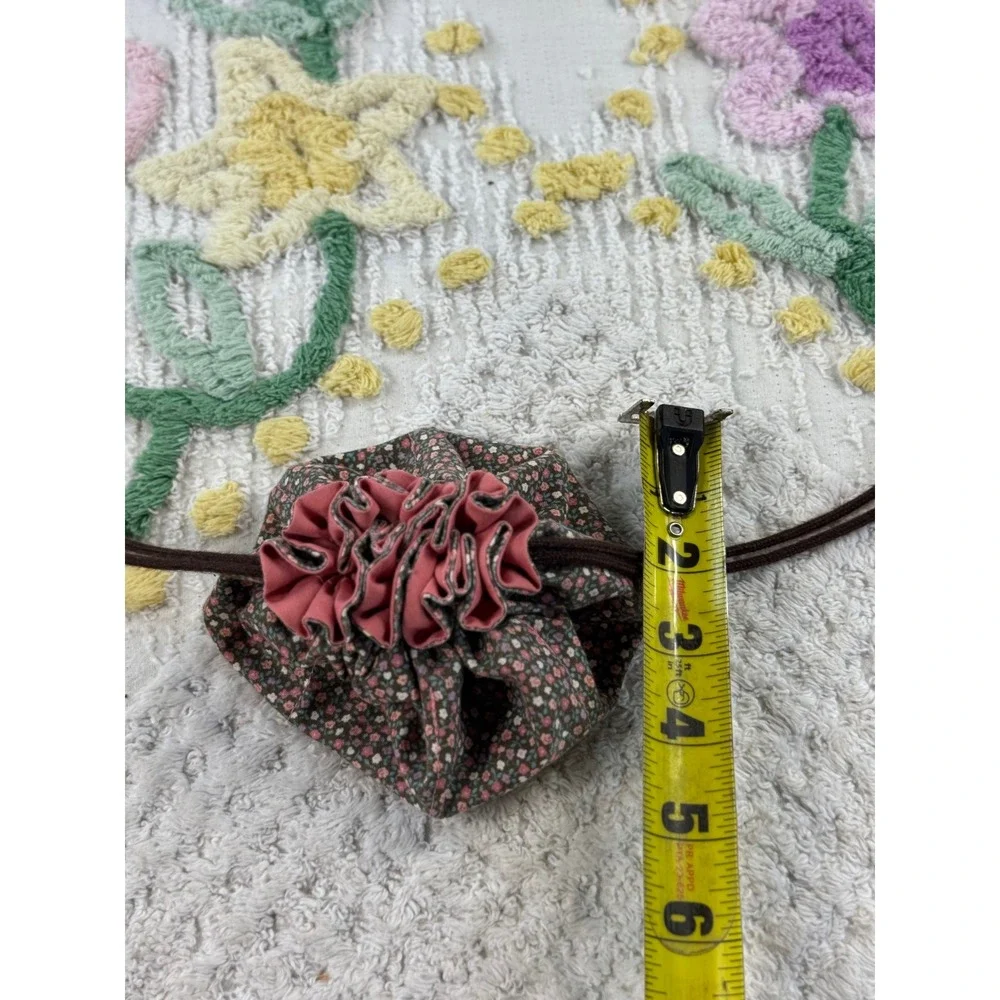 Handmade Floral Drawstring Pouch Jewelry Bag Mauve Ruffle Small Travel Organizer